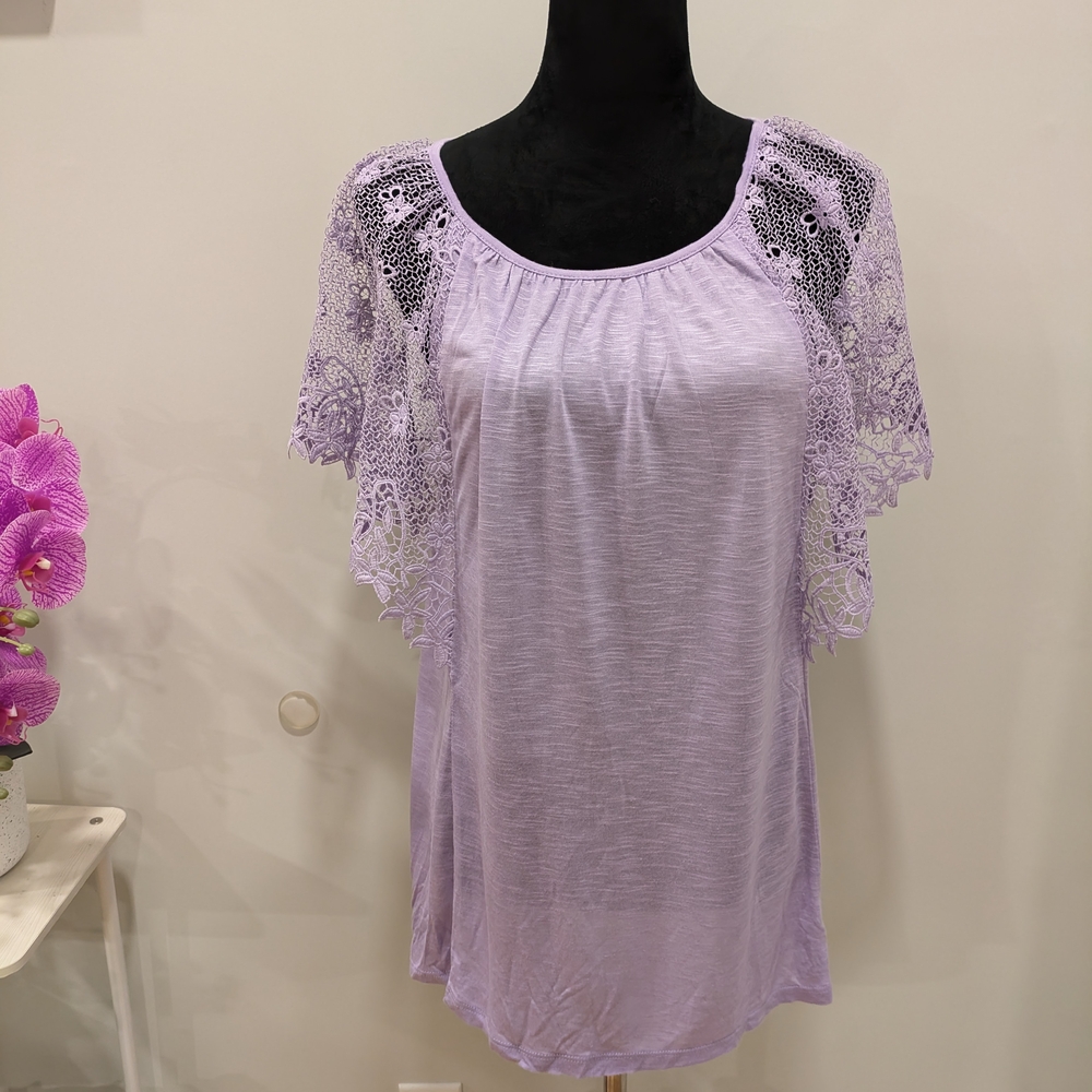 Lavender Lace Sleeve Blouse Size XL